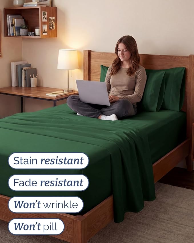 Extra Deep Twin XL Sheet Set - 4 Piece Breathable and Cooling Sheets - Hotel Luxury Bedding for Women, Men, Kids & Teens - Easy Secure Fit - Soft & Wrinkle Free - Extra Deep Pockets - Emerald Green