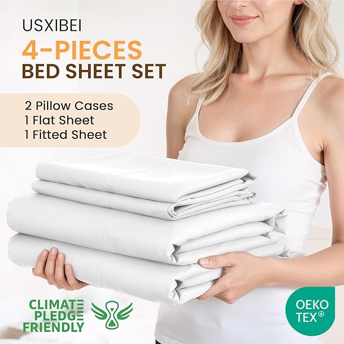 Full Size 4 Piece Bed Sheet Set - Ultra Imitation Cotton-Premium Breathable & Cooling Sheets - Hotel Luxury Bed Sheets Deep Pocket up to 15"- Wrinkle, Fade, Stain Resistant (White, Full)