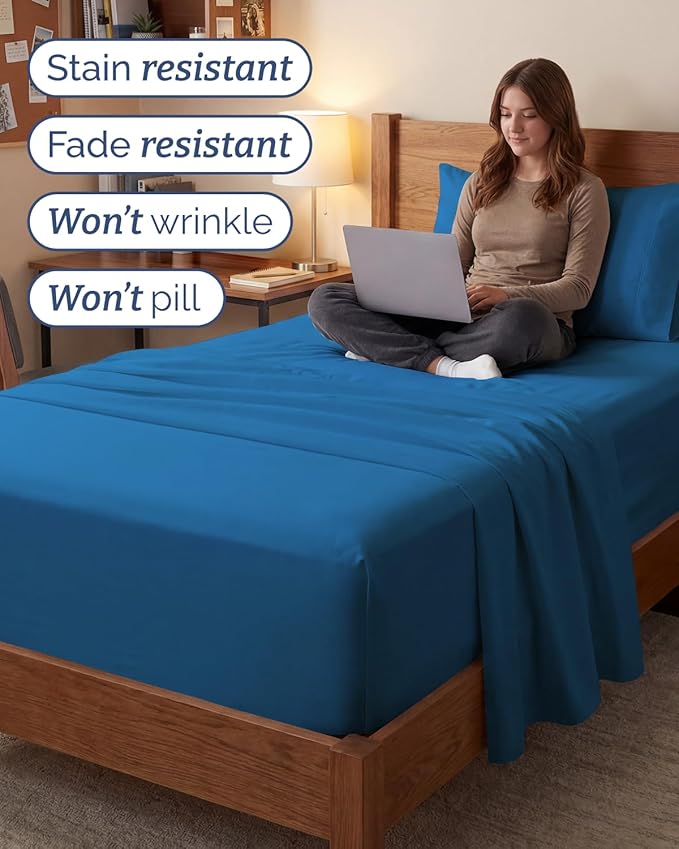 Extra Deep Twin XL Sheet Set - 3 Piece Breathable & Cooling Bed Sheets - Easily Fits 18 to 24 inch Mattress - Ultra Soft, Wrinkle & Fade Free w/ Extra Deep Pockets - Hotel Luxury Bedding - Denim Blue