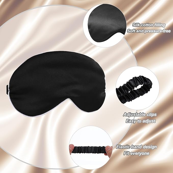 PATIKIL Silk Sleep Mask, 2 Pack Soft Satin Eye Protective Mask Blackout Eye Cover with Elastic Straps for Side Sleeping Women Men Travel, White Black