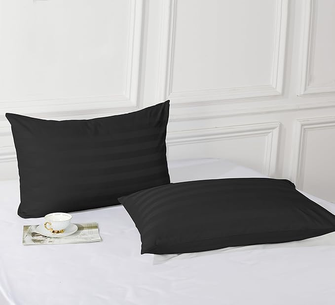 Pillow Protector King Size 100% Egyptian Cotton Pillow Covers, 400 Thread Count Sateen Weave Pillow Cases with Zipper Hidden, Breathable Non Noisy Easy Care, Set of 4(Striped Black)