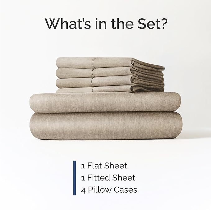 Cal King 6 Piece Sheet Set - Comfy, Breathable & Cooling - Soft Hotel Luxury Bedding for Women, Men, Kids, Teens & Children - 1 Flat & 1 Fitted Sheet & 4 Pillowcases w/ Deep Pockets - Heathered Beige