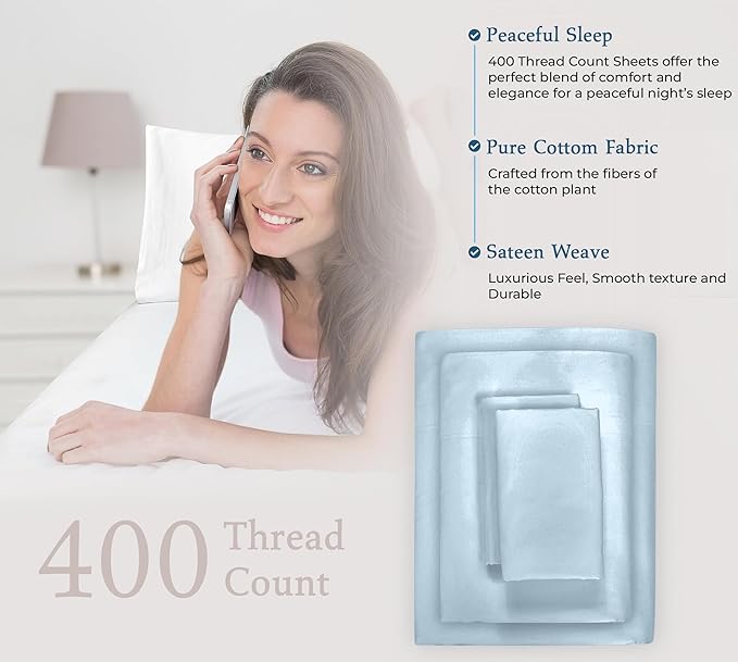 ROYALE LINENS 400 Thread Count 100% American Grown Cotton 4 Piece Sateen King Sheet Set - 1 Fitted Sheet, 1 Flat Sheet, 2 Pillow case - Green King Bedsheet - Cotton Sheets - (King, Florentine Sage)