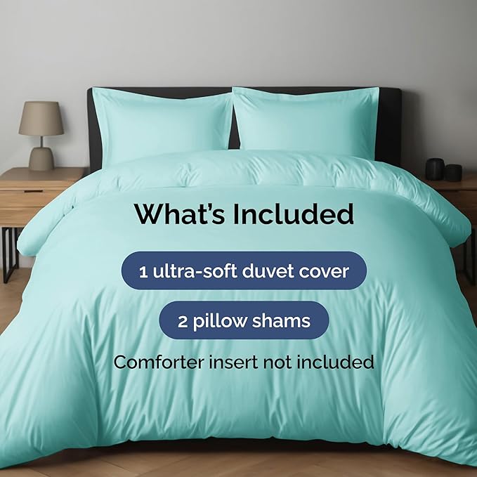 Duvet Cover Full Size Set - Extra Soft Full Duvet Cover 80" x 90" with 2 Pillow Shams - Hotel Luxury, Easy Care & Fade Free w/ Zipper Closures & Ties - All Season, Comfy, Cozy & Breathable (Spa Blue)