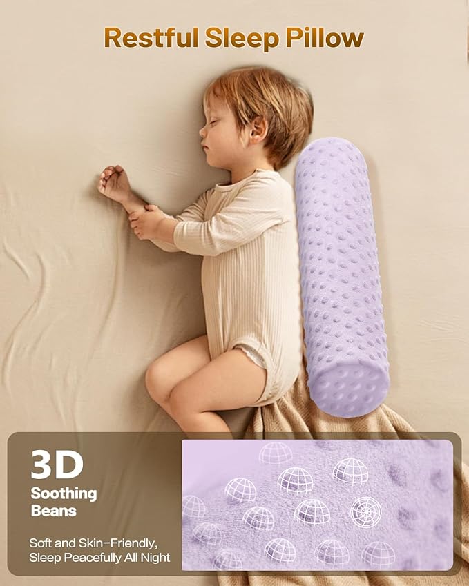 Memory Foam 5" Round Pillow, Cervical Neck Pillow for Pain Relief, Cylinder Pillows 18"x 5", Removable Cover, Neck Roll Pillow for Sleeping, Purple Velvet Dots
