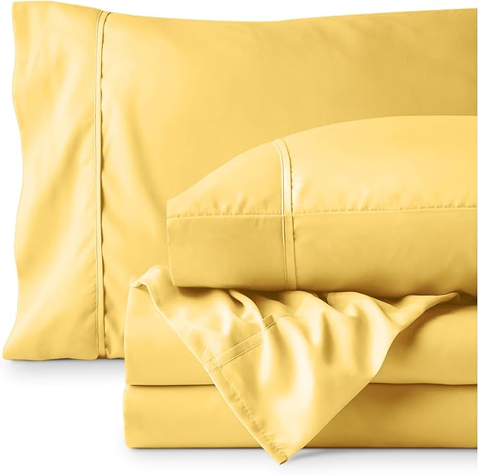 Bare Home Hotel Luxury Twin XL Sheet Set, Extra Soft - 4 Piece Set - Deep Pockets - Easy Fit - Cooling & Breathable - Wrinkle, Fade, Stain Resistant - Includes 2 Pillowcases (Twin XL, Lemon Drop)