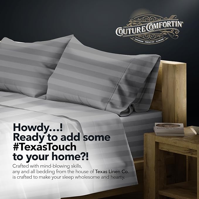 TEXAS LINEN CO. 100% Egyptian Cotton Pillow Cases Standard/Queen Size Set of 2 - Luxury 1500 Series Couture Comfortin' Damask Cotton Pillowcases (Dark Grey Stripe), Fits Queen Size Pillows