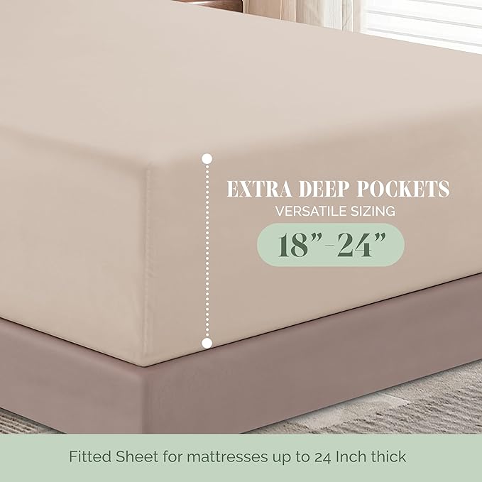 Elegant Comfort Luxurious 1500 Premium Hotel Quality Microfiber 4-Piece Sheet Set, 18-24 Inches Deep - Extra Deep Pocket Sheets - Ultra Soft 4PC Deep Pocket Sheets, California King, Cream