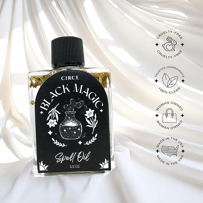 CIRCE Black Magic Spell Oil - for Setting Bold Intentions & Centering Your Energy - Add to Bath, Use in Rituals, Wear as Fragrance to Align w/Desires- Coconut Oil, Black Pepper & Rue Herb - 1/2oz