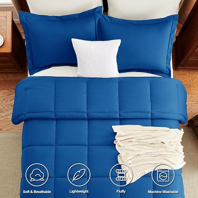 CozyLux Oversized King Comforter Set, 3 Pieces Classic Blue 120x98 Box Stitched Design Soft Bedding Set, All Season Lightweight Breathable Bed Set with 1 Down Alternative Comforter and 2 Pillow Shams