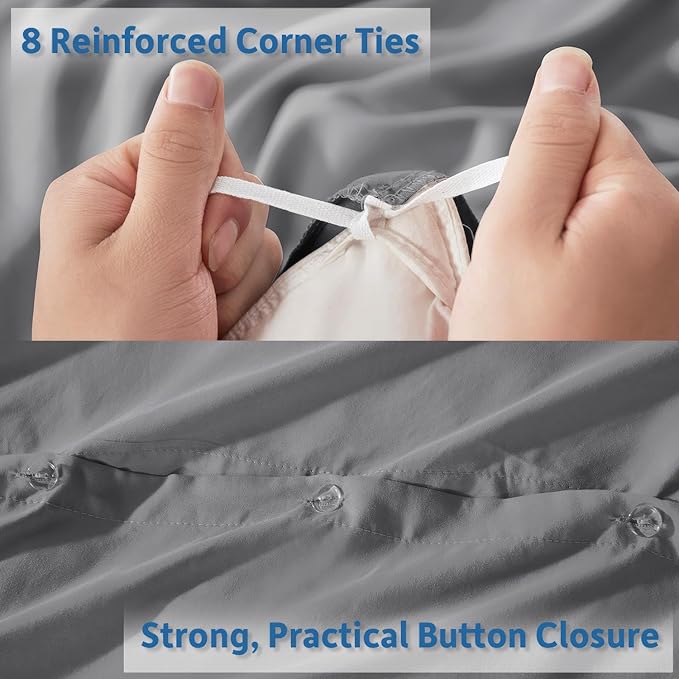 Nestl California King Duvet Cover Set with Comforter Insert - Grey 4 Piece 104x98 Duvet Cover & 2 Pillow Shams with White Quilted Down Alternative Comforter, Ultra Soft, All Season