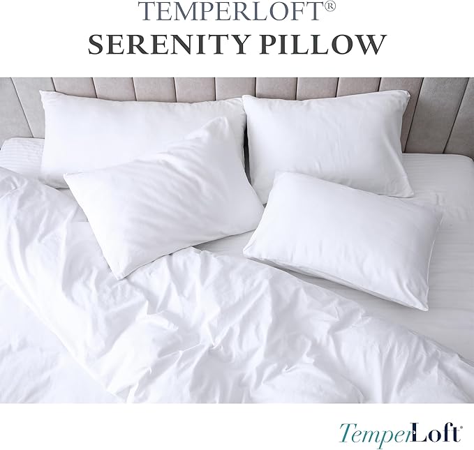 Manchester Mills TemperLoft Serenity Pillows Standard (Set of 2), Down/Down Alternative Fill, 20x26, 100% Cotton Cover, Found in Leading Hotels Nationwide Hospitality Quality Delivered to Your Home