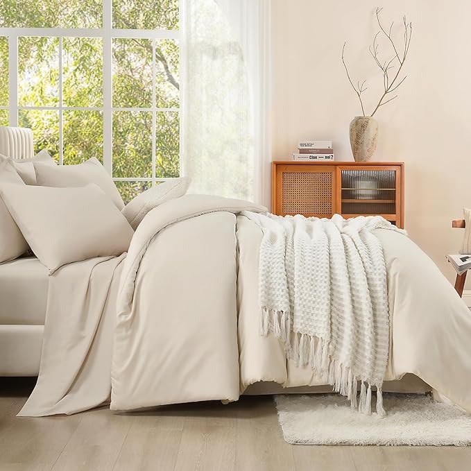 Litanika Twin/Twin XL Size Comforter Set - 5 Piece Bed in a Bag Beige, Lightweight Solid Includes Comforter, Sheets, Pillowcases & Shams