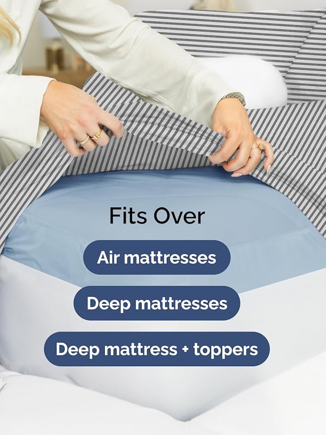 Extra Deep Queen Sheet Set - 4 Piece Breathable & Cooling Bed Sheets - Easily Fits 18 - 24 inch Mattress - Ultra Soft, Wrinkle & Fade Free w/ Extra Deep Pockets - Hotel Luxury Bedding - Grey Stripes 2