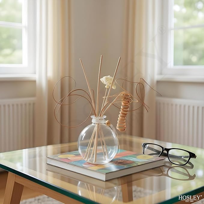 Hosley Glass Diffuser Bottles with Reeds Set of 4 for Home Decor, Aromatherapy, Birthday Gifts for Women, Room Decor - Elegant Home & Office Gift Set (Oil Not Included)