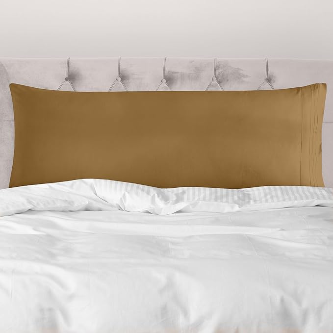 Mocassi 1-Piece Premium Body Pillowcase 1800 Series Hotel Quality Microfiber - Soft and Breathable with 3-Line Embroidery Wrinkle and Stain Resistant, Easy Care, 21" x 54", Bronze