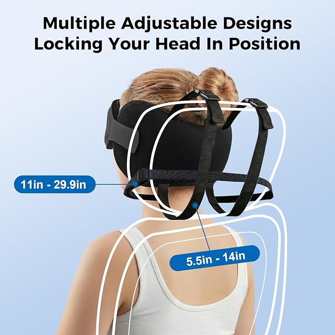 360° Head Support Travel Pillow with Sleep Mask, 2-in-1 Adjustable Headrest Neck Pillow with Eye Mask for Airplane, Car, Office, Light Blocking Sleep Mask for Men Women, Black