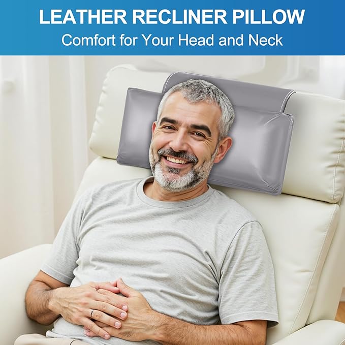 Leather Recliner Pillow, Adjustable Neck & Head Support Pillow, Pu Leather Non-Slip Headrest for Pain Relief & Relaxation, Ideal for Recliner Chair, Couch, Office Chair, Sofa