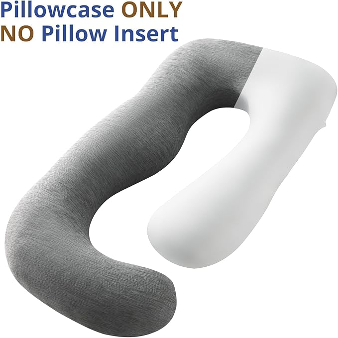 Sasttie Cooling Pregnancy Pillow Cover, 57-inch U Shaped Pregnancy Pillow Case, Fits 55 to 57 Inch Maternity Pillow, Grey (No Pillow Insert)