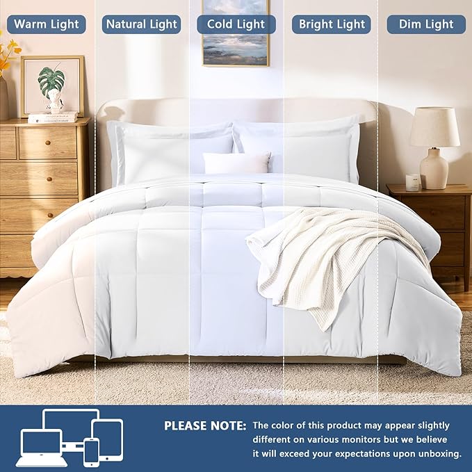 CozyLux Full Size Comforter Sets White - 7 Pieces Bed in a Bag Full, Oeko-Tex Certified Bed Set, All Season Soft Bedding Set with Down Alternative Comforter, Sheets, Pillowcases & Pillow Shams