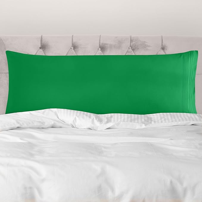 Mocassi 1-Piece Premium Body Pillowcase 1800 Series Hotel Quality Microfiber - Soft and Breathable with 3-Line Embroidery Wrinkle and Stain Resistant, Easy Care, 21" x 54", Royal Green