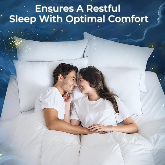 Sasttie Queen Size Pillow, Hotel Collection Single Bed Pillow for Side, Back, and Stomach Sleepers - Down Alternative Plump Filling - White, Set of 1, Queen, 20x30 Inches