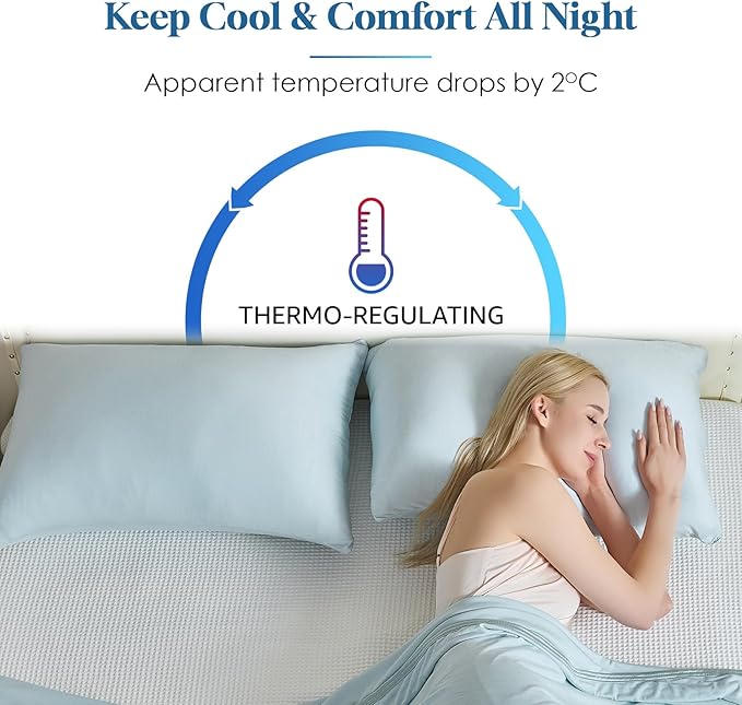 CHOSHOME Cooling Pillow Cases Zipper Pillow Covers Q-Max > 0.45 Zippered Pillowcases for Hot Sleepers, Soft, Breathable, Skin-Friendly, 2 Pack (King, 20"x36", Ice Blue)