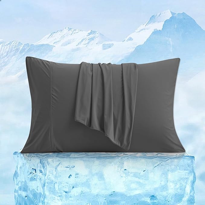 Cozy Bliss Cooling Pillow Cases for Hot Sleepers, Q-Max>0.45, Queen Size Set of 2, Soft & Silky Pillow Covers with Envelope Closure,Gift, Charcoal Gray, 20x30 Inches