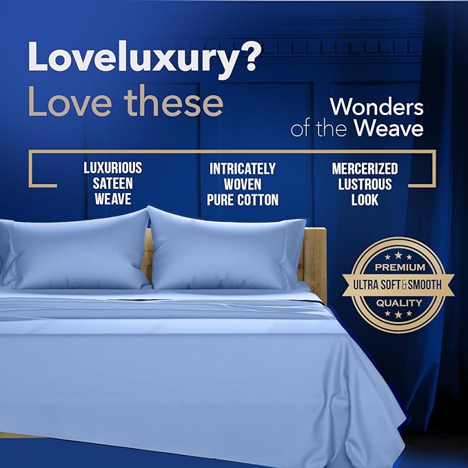 TEXAS LINEN CO. 100% Egyptian Cotton Standard/Queen Size Pillow Cases Set of 2-1000 Series Lonestar Lovin' Pillow Cover (Deep Blue), Cooling Pillowcases Set of 2 for Standard/Queen Pillows