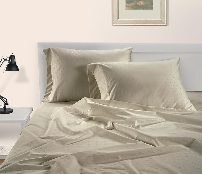 LANE LINEN Pillow Case Covers King, Set of 2, 100% Egyptian Cotton Sateen, Soft Cool & Smooth Pillow Cases - Swiss Dot - Linen