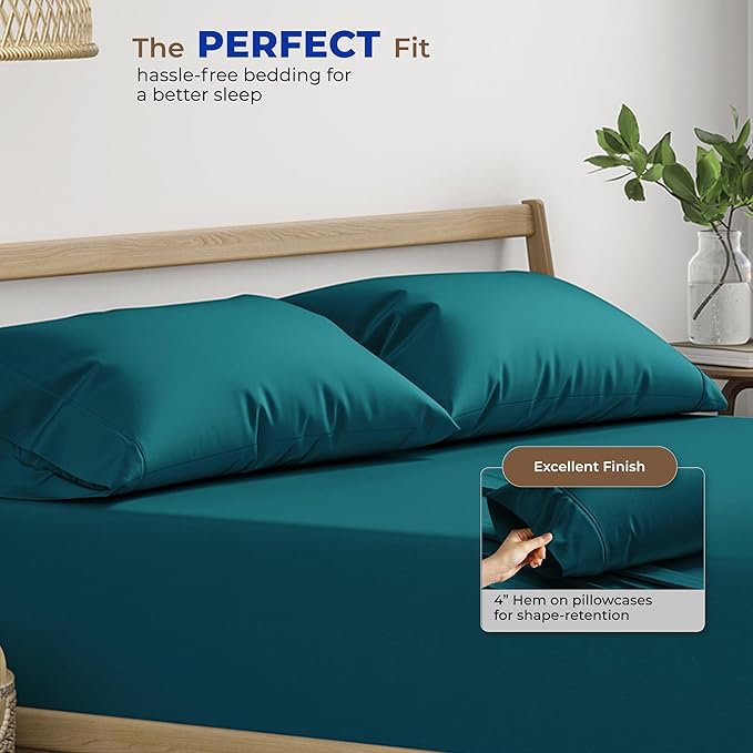 Thread Spread 100% Egyptian Cotton Pillow Cases Queen Size Set of 2 - Luxury 1000 Series Paradise Collection Queen Pillow Cases (Teal), Soft Cooling Sateen Hotel Egyptian Cotton Pillowcases