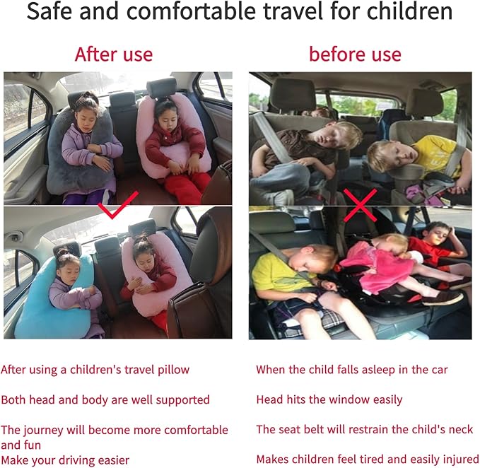 FHSGGP Travel Pillow Car Pillow Kid Car Sleeping The Sleeping Aid for Adults and Kids on Road Trips Kids Travel Pillow Colorful Green