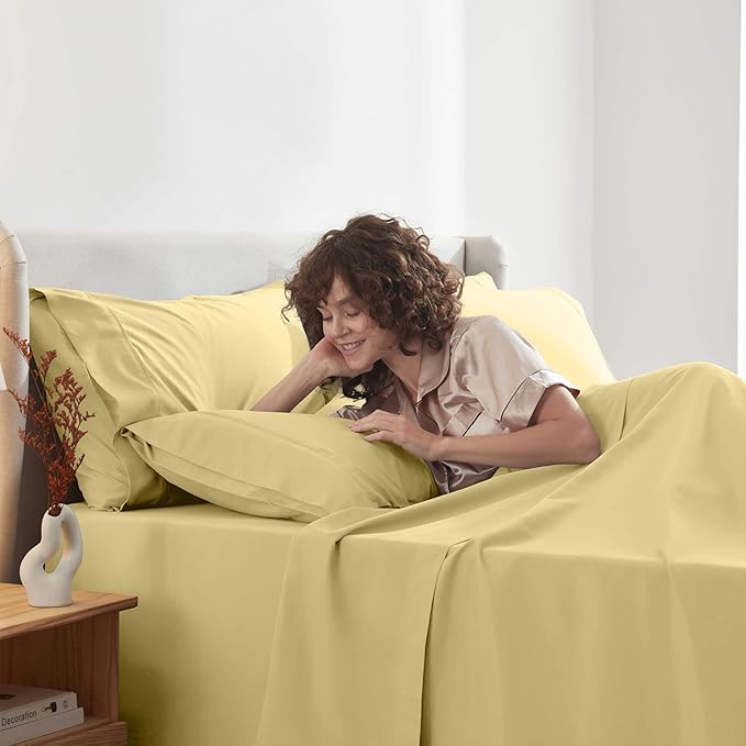 Nestl Extra Deep Twin Sheet Set - 4 Piece Breathable & Cooling Sheets - Hotel Luxury Bedding Set w/18-24 Inch Deep Pockets - Easy & Secure Fit - Super Soft, Wrinkle Free & Comfy - Custard Yellow