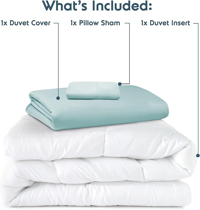 Nestl Twin Duvet Cover Set with Comforter Insert - Light Blue 3 Piece 68x90 Duvet Cover & 1 Pillow Sham with White Quilted Down Alternative Comforter, Ultra Soft, All Season
