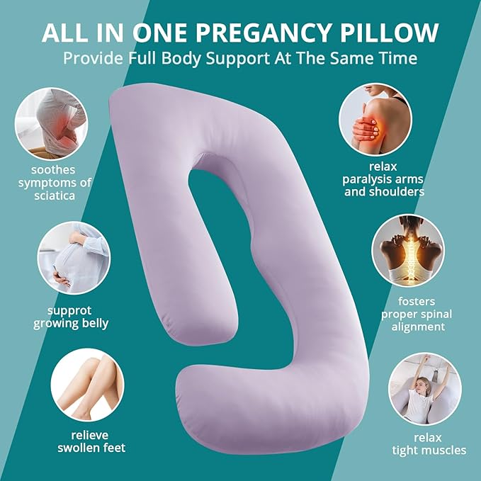 Sasttie Pregnancy Pillows for Sleeping, Jumbo U Shaped Cooling Full Body Pillow with Removable Cover, Pregnant Women Must Haves, Maternity Essential, Lavender