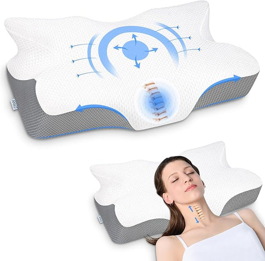 Anvo Cervical Neck Pillow for Neck and Shoulder Pain - Memory Foam Pillows for Pain Relief Sleeping, Contour Orthopedic for Side Back Stomach Sleeper, Grey