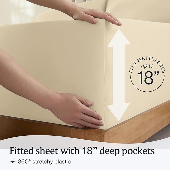 LuxClub 4 PC King Size Sheet Set Deep Pockets 18" Wrinkle Free Cooling Bed Sheets Machine Washable Hotel Bedding Silky Soft - Cream King