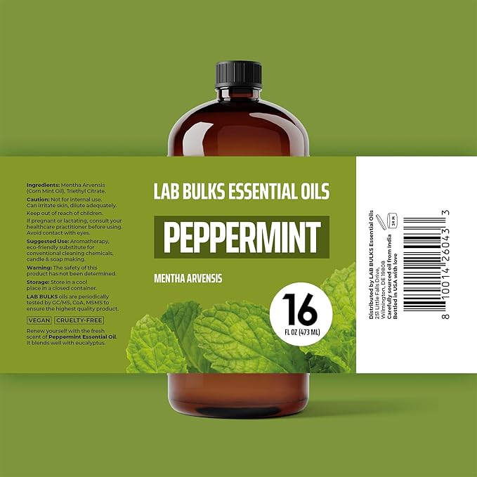Lab Bulks Essential Oil Peppermint Essential Oil (16 oz, 2 Pack) – Bulk Peppermint Oil for Diffusers, Candles, Cleaning & Sprays