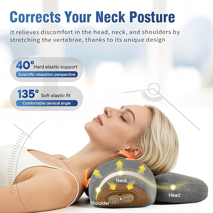 JEDAWN 3-in-1 Heated Back & Neck Massager w/Posture Correction - Deep Tissue Pain Relief for Hump Back,Shoulder, Cervical Spine,Portable Memory Foam Design Gift