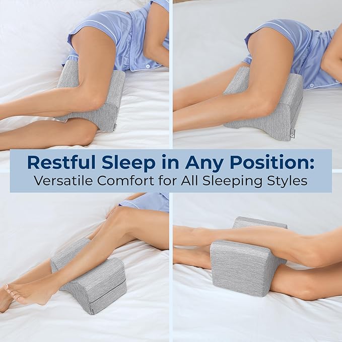 5 STARS UNITED Large Knee Pillow for Side Sleepers - Hip Pain Relief, Memory Foam Leg Cushion for Side Sleeping - Between Legs Pillow for Sciatica & Lower Back Pain, Arctic Gray