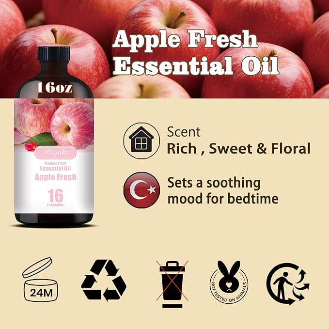 Apple Essential Oil – MLYNKL Apple Oils 16.33 fl oz for Diffusers, Humidifiers, Massage, DIY Candles, Soap, Cleaning, Home, Yoga, Office, Gifts - 490 ml