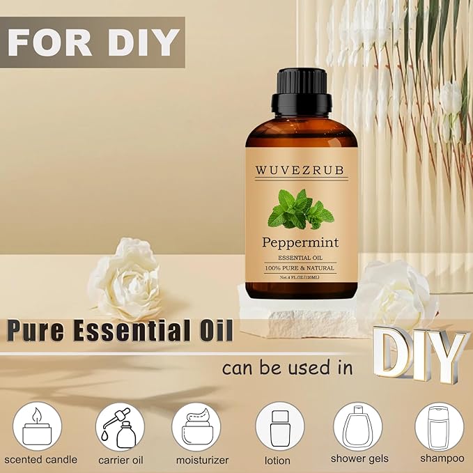 Peppermint Essential Oil, 120ML Pure and Natural for Aromatherapy Diffuser - 4 Fl Oz
