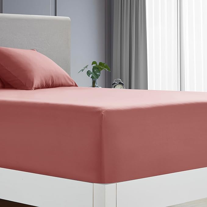 Clara Clark Full Sheets - Hotel Luxury 6 Piece Bed Sheets for Full Size Bed - Soft Bedding Sheets & Pillowcases, Fits Mattress up to 16 inch deep. Full, Pink Clay