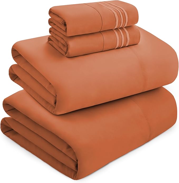 Mocassi Luxury Twin XL 4-Piece Sheet Set - 1800 Premium Hotel Quality - Easy-Fit, Wrinkle, Fade Resistant Bed Sheets and Pillowcases - All Around Elastic Fitted Sheet, Deep Pocket, Coral