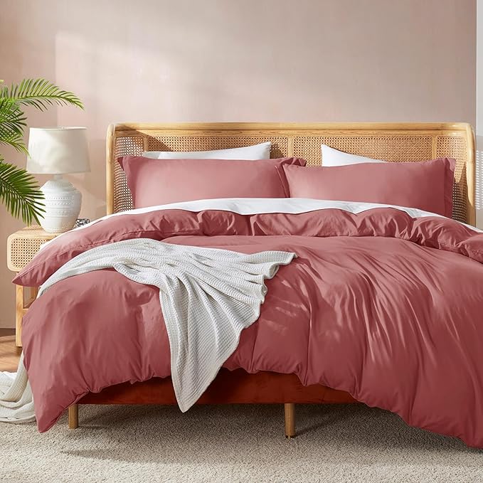 Nestl King Duvet Cover Set with Comforter Insert - Pink Clay 4 Piece 104x90 Duvet Cover & 2 Pillow Shams with White Quilted Down Alternative Comforter, Ultra Soft, All Season
