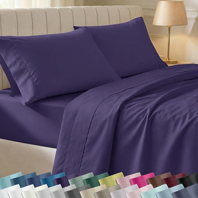 California Design Den Soft Twin Size 100% Cotton Sheet Sets, 400 Thread Count Good Housekeeping Award Winner, Silky Smooth Sateen Weave, Breathable and Durable Twin Bedding Set - Purple