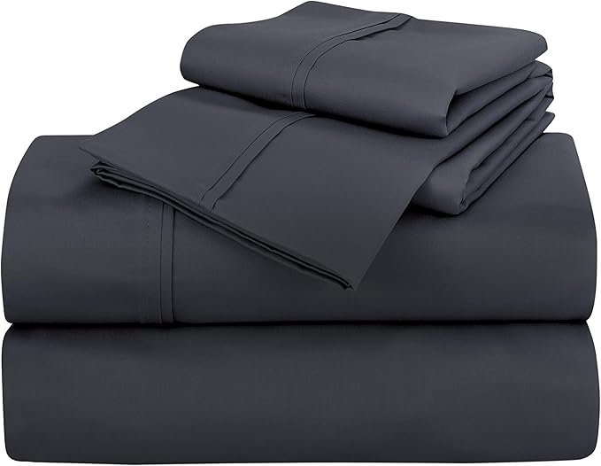 ROYALE LINENS 400 Thread Count 100% American Grown Cotton 4 Piece Sateen King Sheet Set - 1 Fitted Sheet, 1 Flat Sheet, 2 Pillow case - Grey King Bedsheet - Cotton Sheets - (King, Spanish Slate)