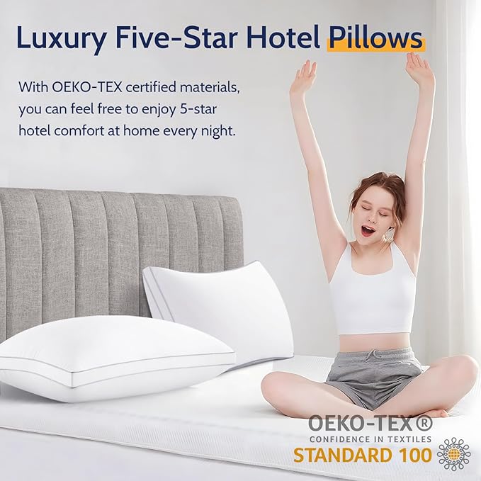 ROUMEA Pillows Queen Size Set of 2, Gusseted Bed Pillows for Sleeping 2 Pack, Luxury Hotel Quality, Supportive Queen Pillow with Soft Down Alternative for Back Stomach Side Sleepers, Machine Washable