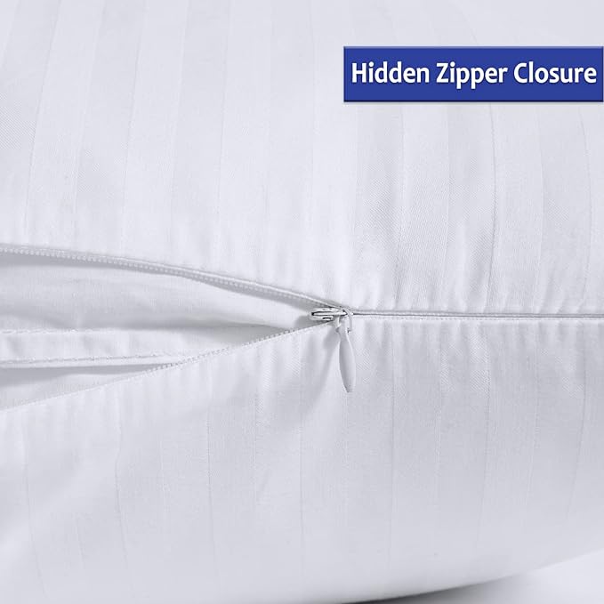 100% Cotton Pillow Protectors with Zipper Standard Size, White Pillow Cases for Home & Hotel, Sateen Soft Cooling Hidden Zippered Pillow Case Protector for Hair & Skin, 20x26 in, 1 Pack