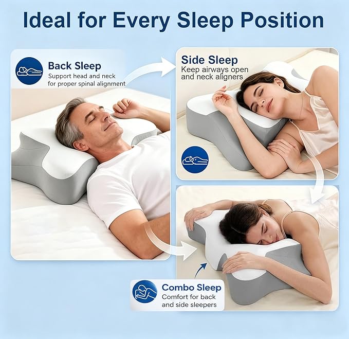 Cervical Pillow for Neck Pain Relief, Sleep Apnea Pillow, Cooling Memory Foam Pillow Ergonomic Orthopedic Contour for Side, Back and Stomach Sleepers, 2 in 1 Neck Shoulder Relief System Bed Pillow